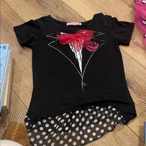 Kids Black Tuxedo Tee with Pink Bow by [Brand]